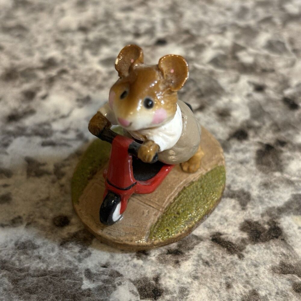Wee Forest Folk M-152 1987 William Petersen Mouse Red Scooter Miniature Figurine